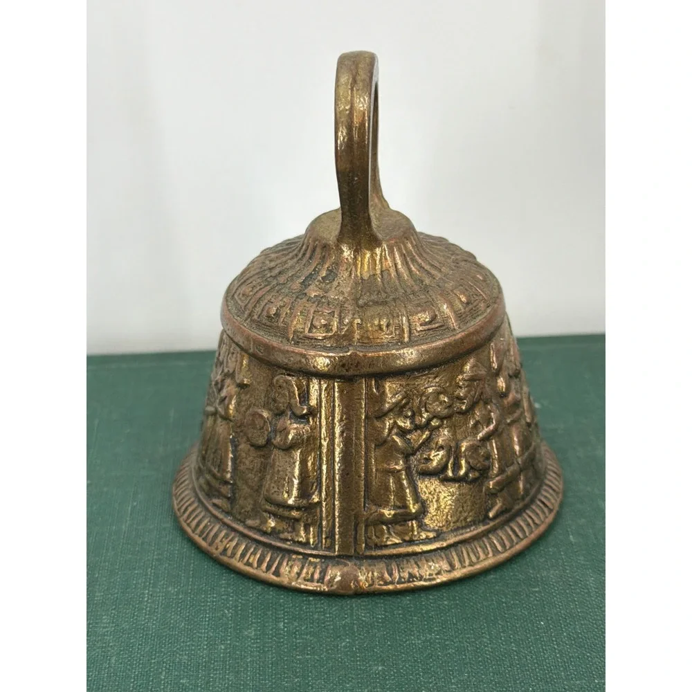 Vintage Cast Brass Peerage Bell Beheading Scene Relief Ornate Hand Bell 3